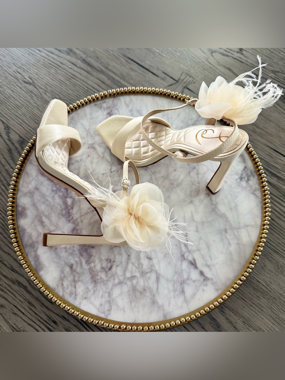 Sam Edelman LEANA Pearl Floral Feather High Heel Sandals | Sz. 6M